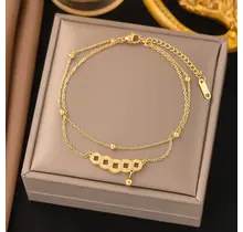 Stainless Steel Enkelbandje Dubbele Ketting Goud met Schakels – Waterproof