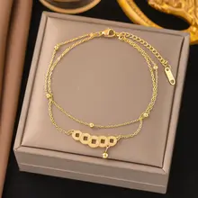 Stainless Steel Enkelbandje Dubbele Ketting Goud met Schakels – Waterproof