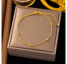 Stainless Steel Enkelbandje Bolletjes Goud – Minimalistisch & Waterproof