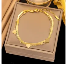 Stainless Steel Enkelbandje Platte Chain met Hartjes Goud – Waterproof