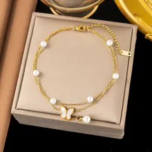 Stainless Steel Enkelbandje Vlinder met Parels – Goud Enkelbandje Waterproof