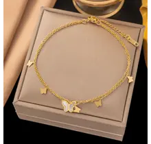 Stainless Steel Enkelbandje Vlinder Dubbele Ketting – Goud Enkelbandje Waterproof