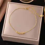 Stainless Steel Enkelbandje Bolletjes Rij Goud – Minimalistisch & Waterproof