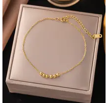 Stainless Steel Enkelbandje Bolletjes Rij Goud – Minimalistisch & Waterproof