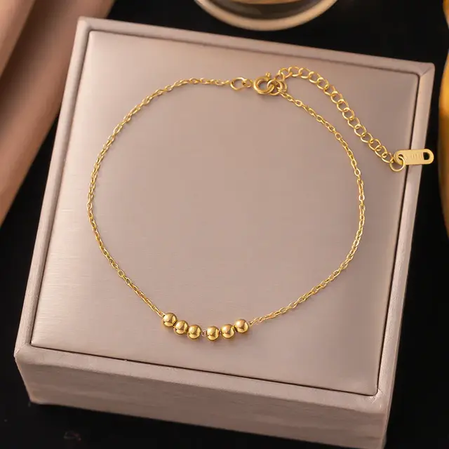 Stainless Steel Enkelbandje Bolletjes Rij Goud – Minimalistisch & Waterproof