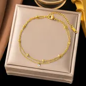 Stainless Steel Enkelbandje Dubbele Ketting met Steentje Goud – Waterproof