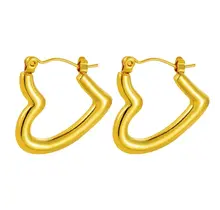 Stainless steel hart oorbellen goud – statement hoops