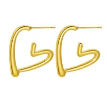 Stainless steel open hart oorbellen goud – minimalistische studs