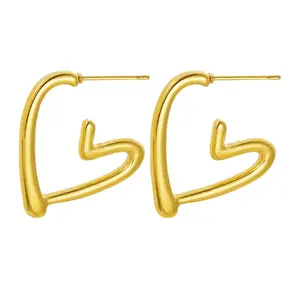 Stainless steel open hart oorbellen goud – minimalistische studs