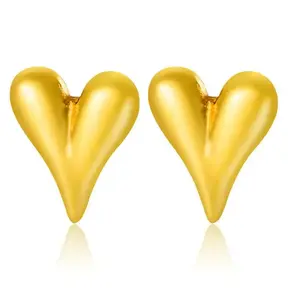 Stainless steel hart oorbellen goud – bolle statement studs