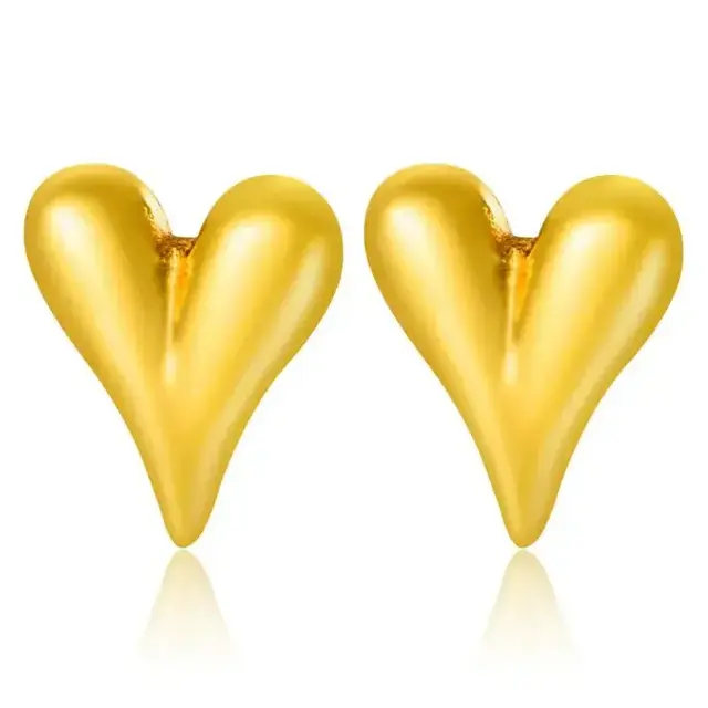 Stainless steel hart oorbellen goud – bolle statement studs