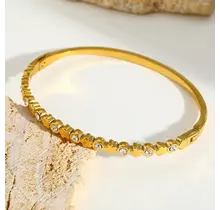 Stainless Steel Bangle met Klaver Design & Zirkonia – Goud
