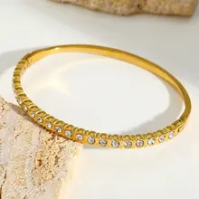 Stainless Steel Bangle met Zirkonia – Fijne Gouden Armband