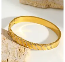 Gouden Bangle Armband met Zirkonia Rij – Stainless Steel