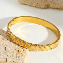 Gouden Bangle Armband met Zirkonia Rij – Stainless Steel