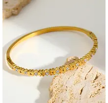 Gouden Bangle Armband met Subtiele Bloem Zirkonia Cluster