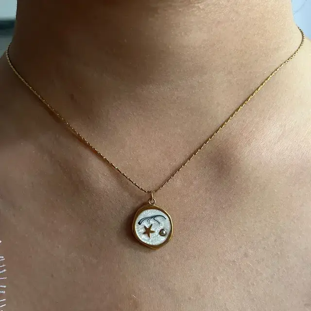 Stainless Steel Ketting Maan & Ster Goud – Subtiele Bedelketting met Parelmoer