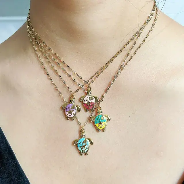 Stainless Steel Ketting Schildpad Goud – Gekleurde Bedelketting Zomers