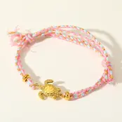 Vriendschapsarmbandje met stainless steel schildpad – kleurrijk summer armbandje - Roze