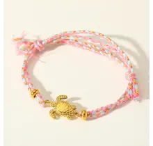 Vriendschapsarmbandje met stainless steel schildpad – kleurrijk summer armbandje - Roze