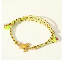 Vriendschapsarmbandje met stainless steel schildpad – kleurrijk summer armbandje - Geel