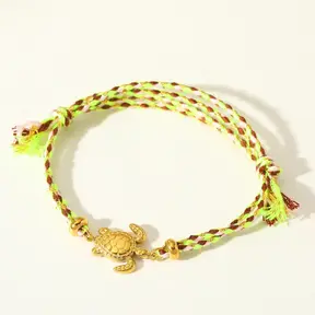 Vriendschapsarmbandje met stainless steel schildpad – kleurrijk summer armbandje - Geel