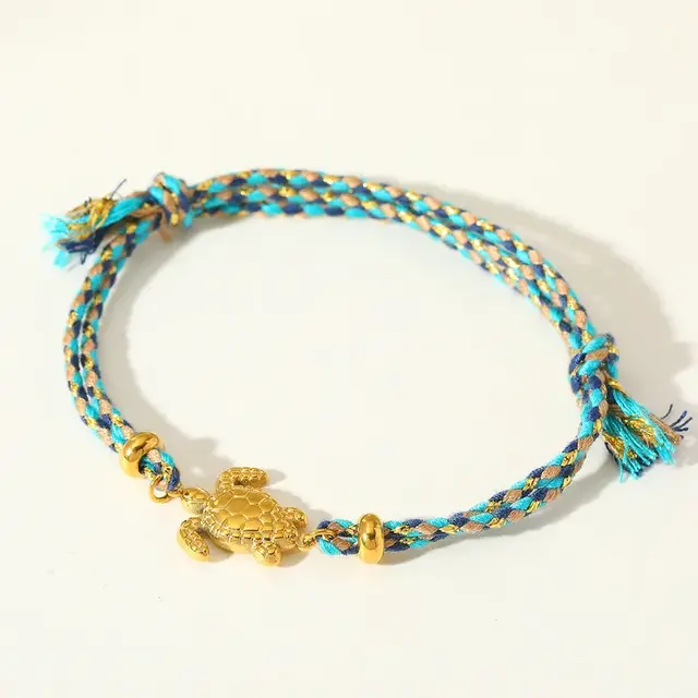 Vriendschapsarmbandje met stainless steel schildpad – kleurrijk summer armbandje - Blauw Paars