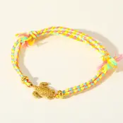 Vriendschapsarmbandje met stainless steel schildpad – kleurrijk summer armbandje - Geel Roze