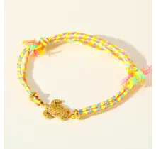Vriendschapsarmbandje met stainless steel schildpad – kleurrijk summer armbandje - Geel Roze
