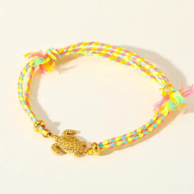 Vriendschapsarmbandje met stainless steel schildpad – kleurrijk summer armbandje - Geel Roze