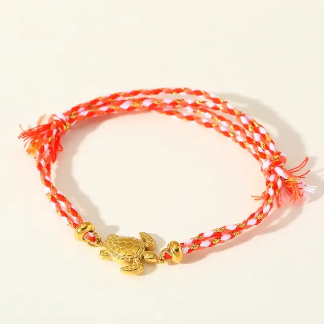 Vriendschapsarmbandje met stainless steel schildpad – kleurrijk summer armbandje - Rood Roze