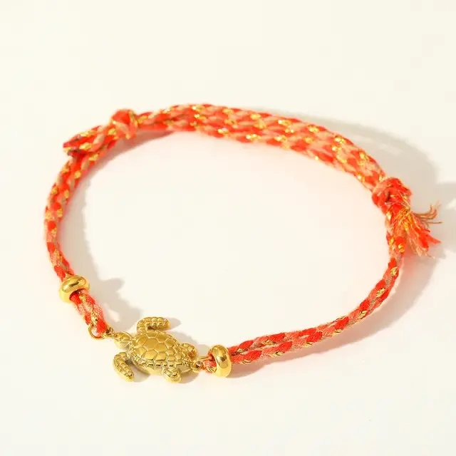 Vriendschapsarmbandje met stainless steel schildpad – kleurrijk summer armbandje - Rood