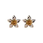Stainless steel bloem oorbellen bicolor – goud/zilver statement studs