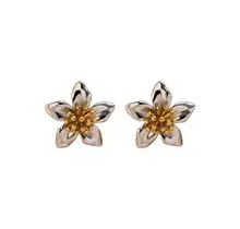Stainless steel bloem oorbellen bicolor – goud/zilver statement studs