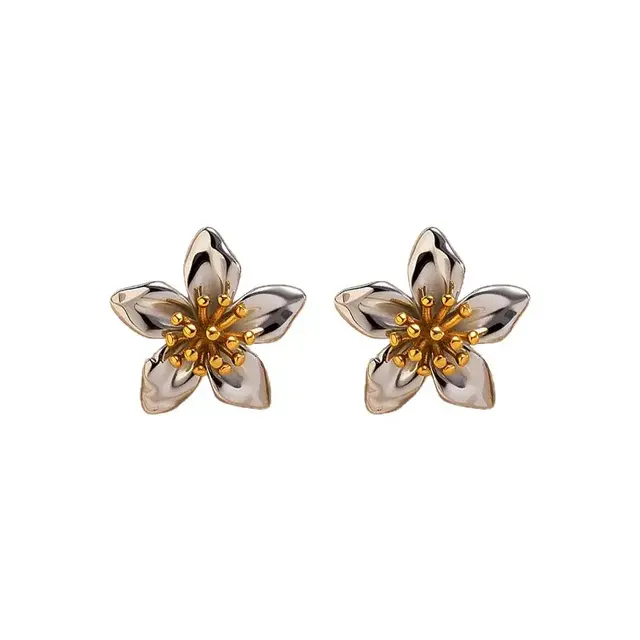 Stainless steel bloem oorbellen bicolor – goud/zilver statement studs
