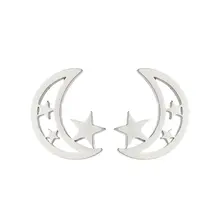 Stainless Steel Maan Ster Oorstekers – Moon Star Studs Goud/Zilver