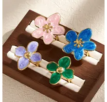 Verstelbare Ring Bloem Goud met Kleur – Statement Ring Verstelbaar