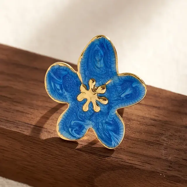 Verstelbare Ring Bloem Goud met Kleur – Statement Ring Verstelbaar