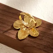 Verstelbare Ring Bloem Goud met Kleur – Statement Ring Verstelbaar