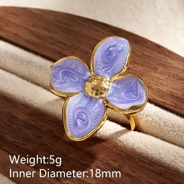 Verstelbare Ring Bloem Goud met Kleur – Statement Ring Verstelbaar