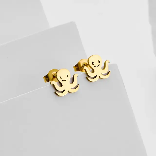 Stainless Steel Octopus Oorstekers – Trendy Zeedier Studs