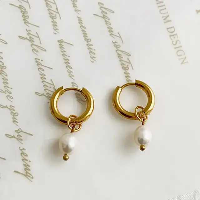 Stainless steel oorbellen met parel – minimalistische hoops goud/zilver