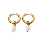 Stainless steel oorbellen met parel – minimalistische hoops goud/zilver