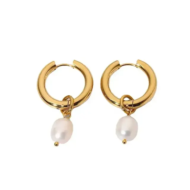 Stainless steel oorbellen met parel – minimalistische hoops goud/zilver