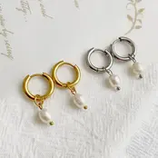 Stainless steel oorbellen met parel – minimalistische hoops goud/zilver