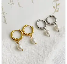 Stainless steel oorbellen met parel – minimalistische hoops goud/zilver