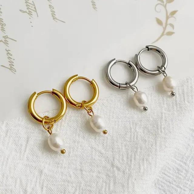 Stainless steel oorbellen met parel – minimalistische hoops goud/zilver