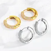 Stainless steel oorbellen met zirconia – halve pavé hoops goud/zilver