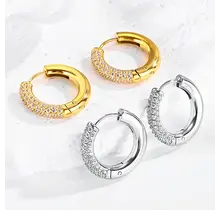 Stainless steel oorbellen met zirconia – halve pavé hoops goud/zilver