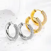 Stainless steel oorbellen met zirconia – halve pavé hoops goud/zilver